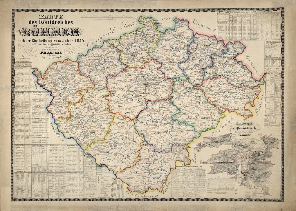 Régi terv Csehország 1854 méret 50x40cm