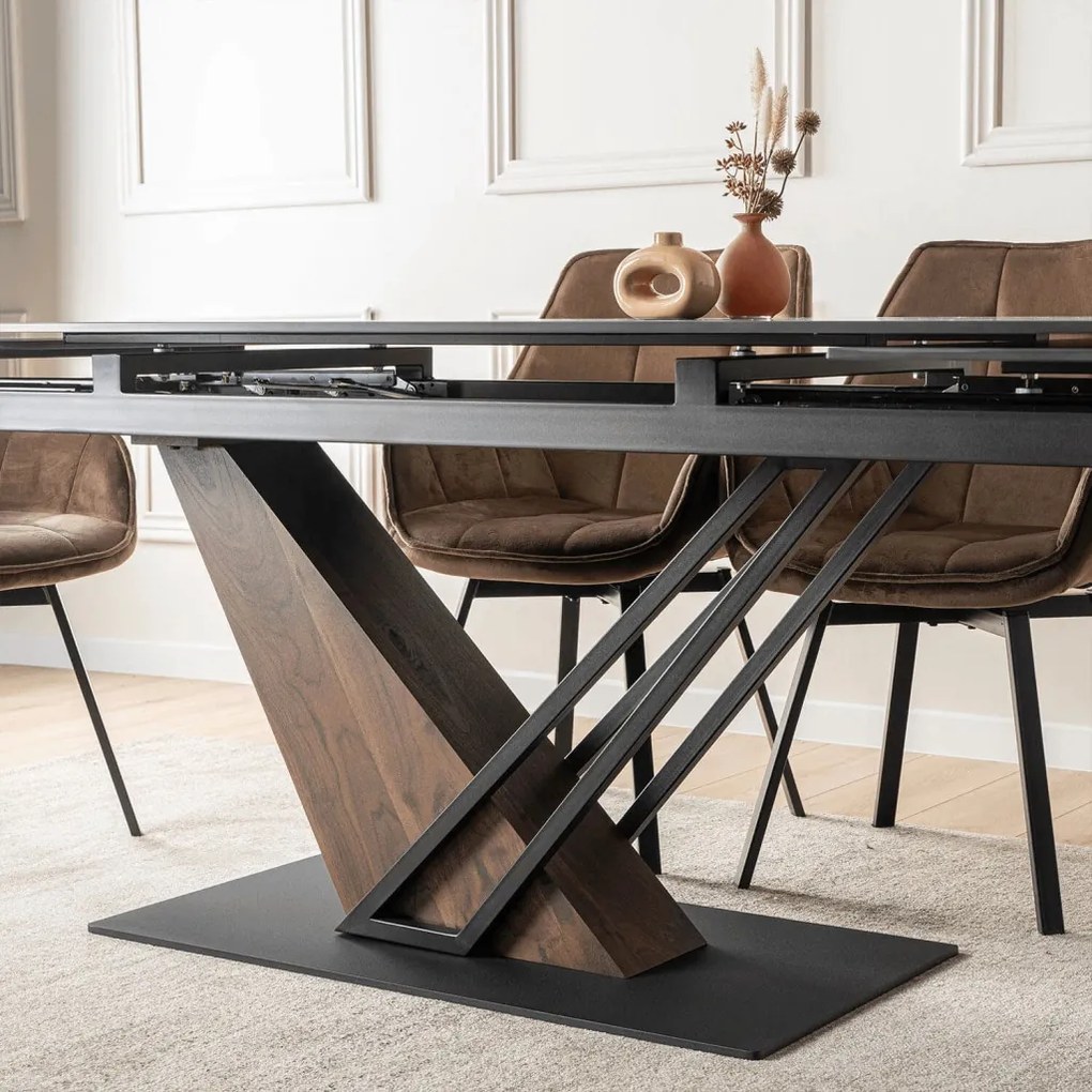 Stół REX 2 Ceramiczny Rozkładany 180-240 cm Czarny márvány/Orzech