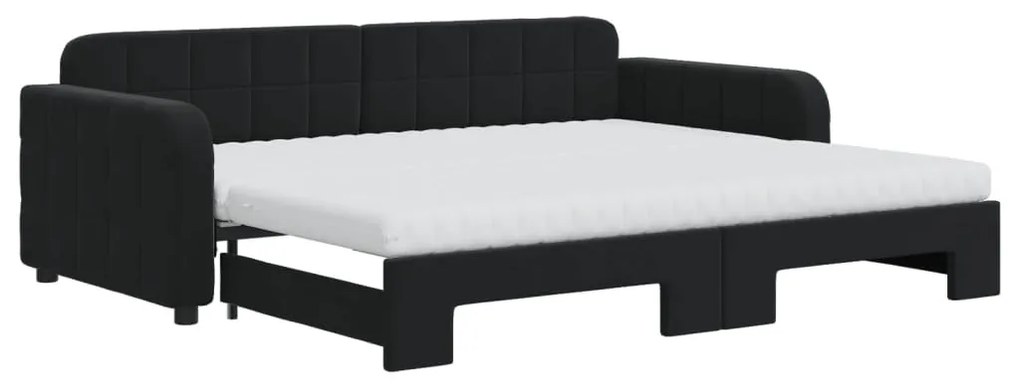 fekete kihúzható bársony heverő matraccal 90 x 200 cm