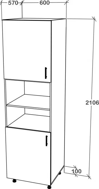 Benita 2 ajtós Magas konyhaszekrény Természetes fa-Fehér 60x57x210 cm N