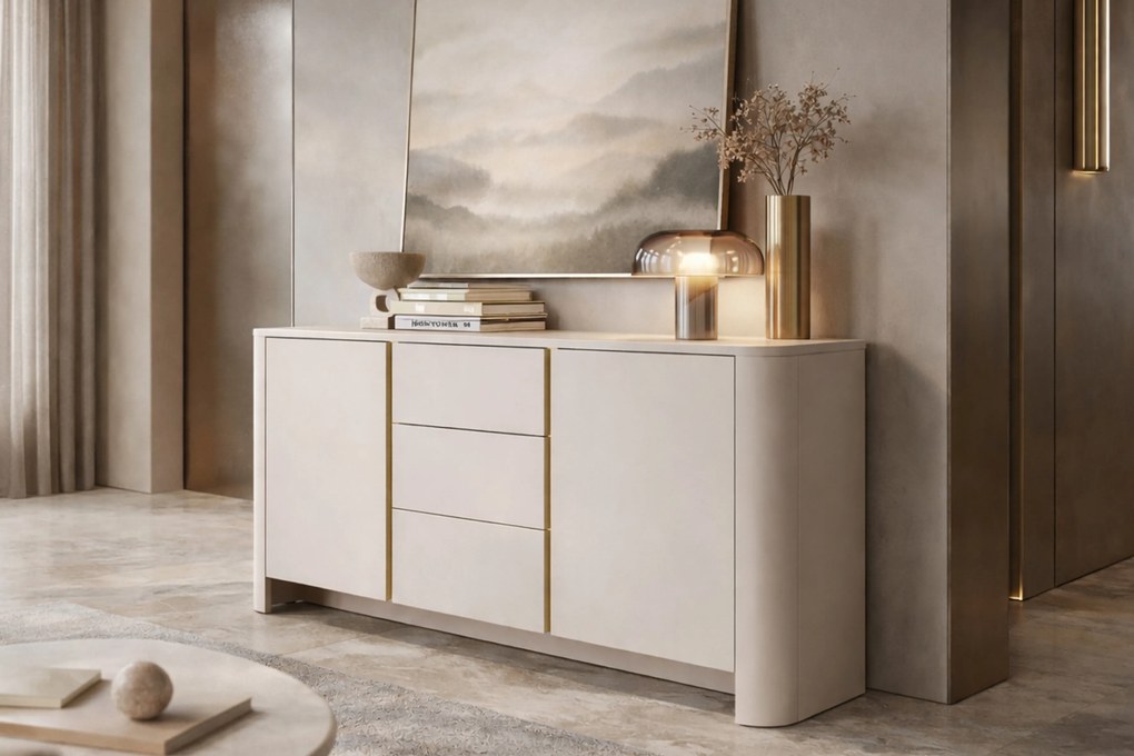 Sorrenti komód 168 cm fiókokkal – kasmír / arany