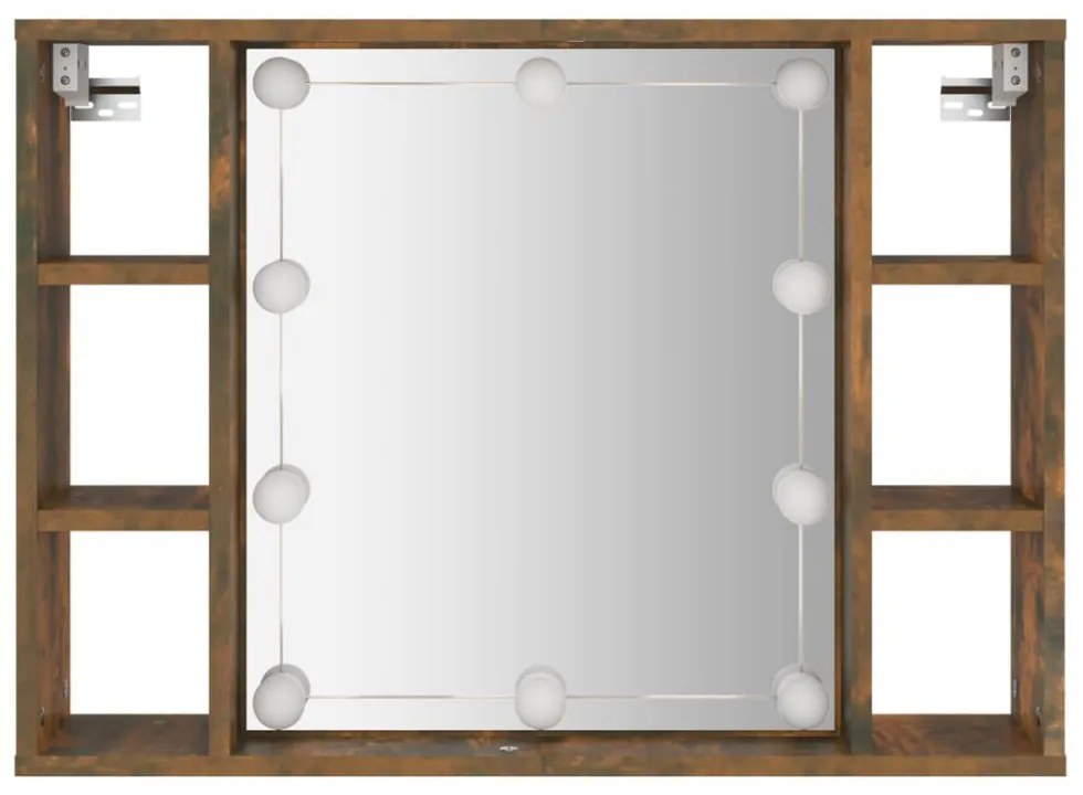 füstös tölgy színű tükrös szekrény LED-ekkel 76 x 15 x 55 cm