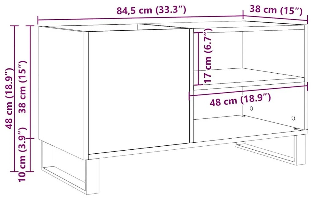 antik fa színű szerelt fa hanglemezszekrény 84,5x38x48 cm