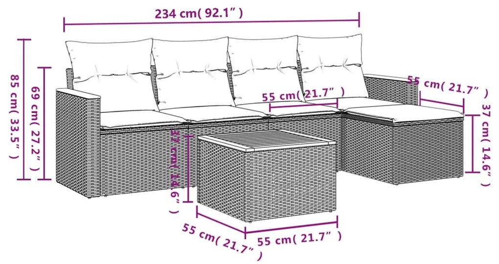 6 részes szürke polyrattan kerti ülőgarnitúra párnákkal