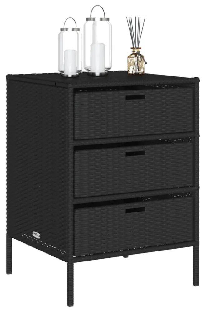 fekete polyrattan kerti tárolószekrény 55 x 59 x 80 cm