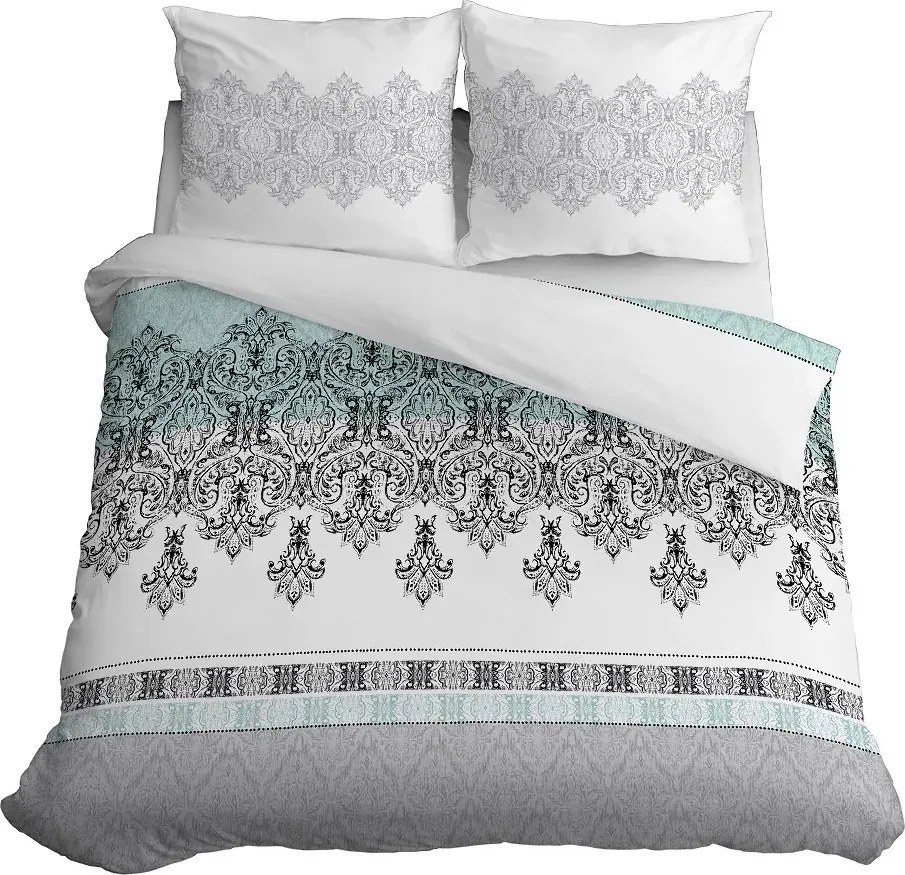 Szatén ágyneműhuzat 160x200 Bézs Dísz Fehér Türkiz