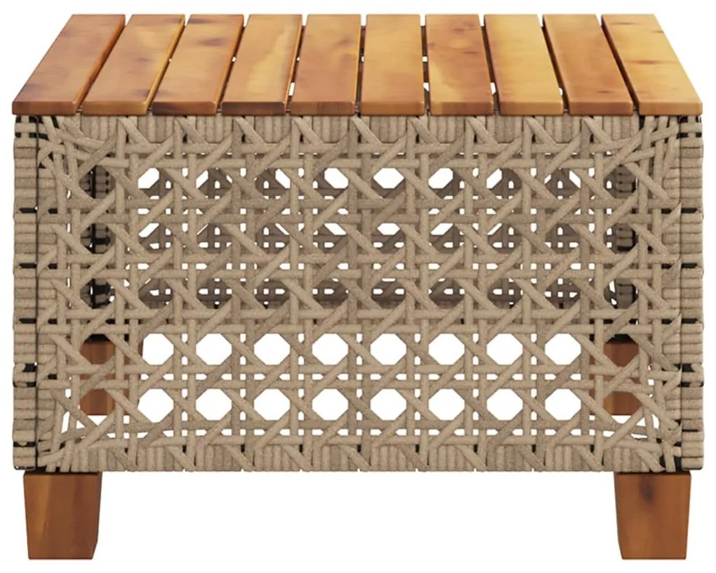 bézs polyrattan és akácfa kerti asztal 55 x 55 x 36 cm