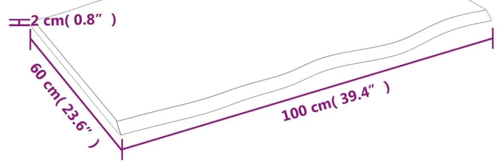 sötétbarna kezelt tömör tölgyfa asztallap 100 x 60 x 2 cm