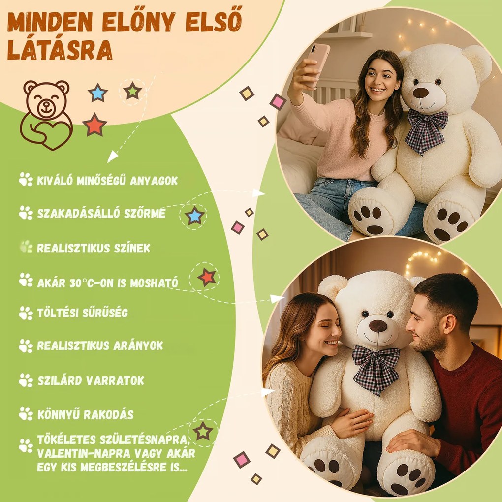 BENY nagy plüssmedve, 100cm, krém Monzana
