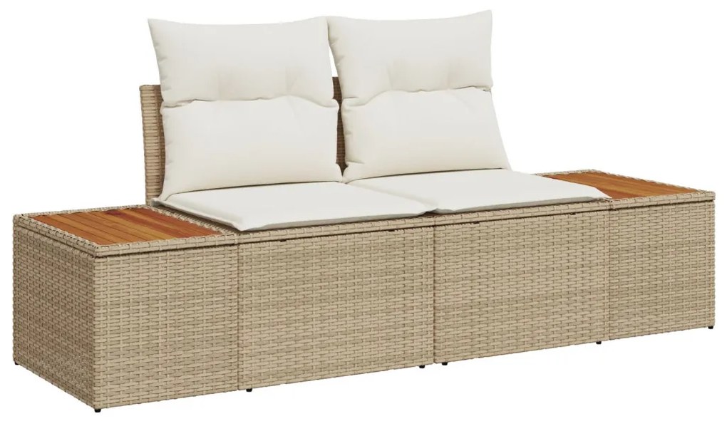 7 Darabos Kert Sofa Szett Párnákkal Bézs Poli Rattan
