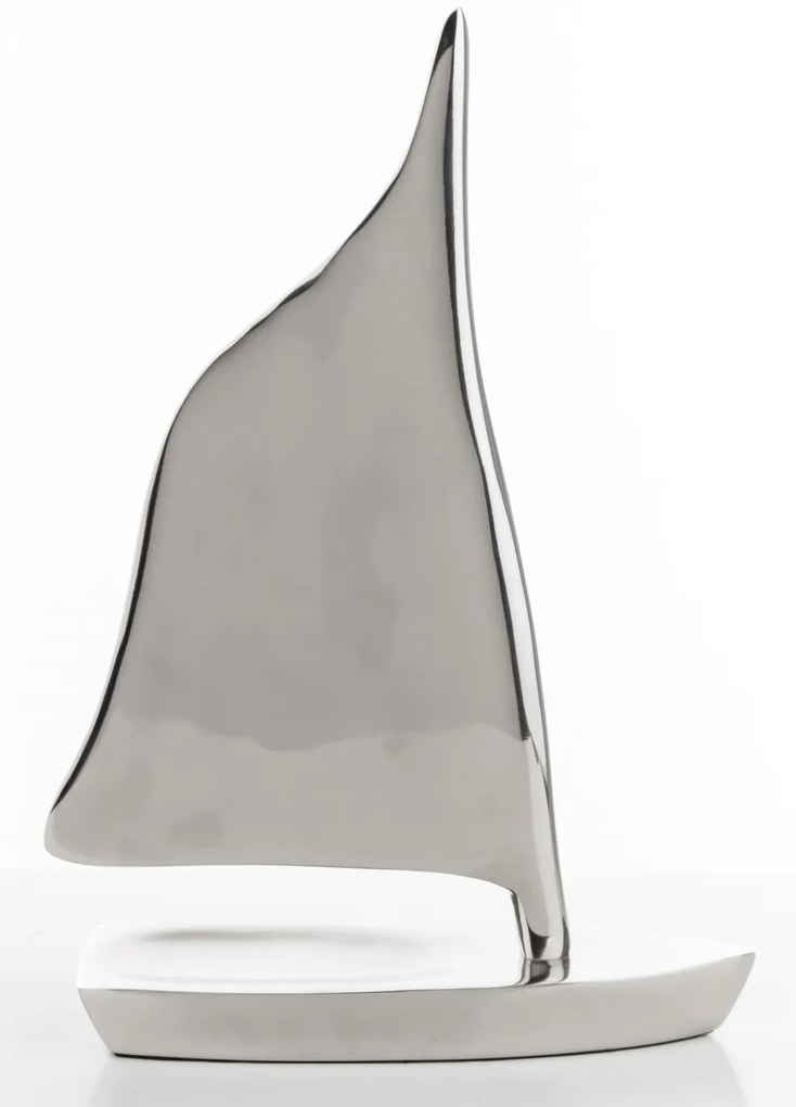 Loyd design ezüst egyszemélyes fém vitorláshajó makett asztali dekoráció 36x25x8cm