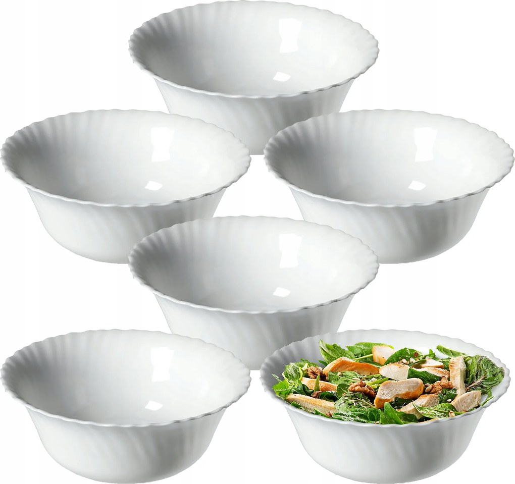 Üveg Salátálak Tál Saláta Tálka Snack-ekhez Fehér 20 cm 6 db