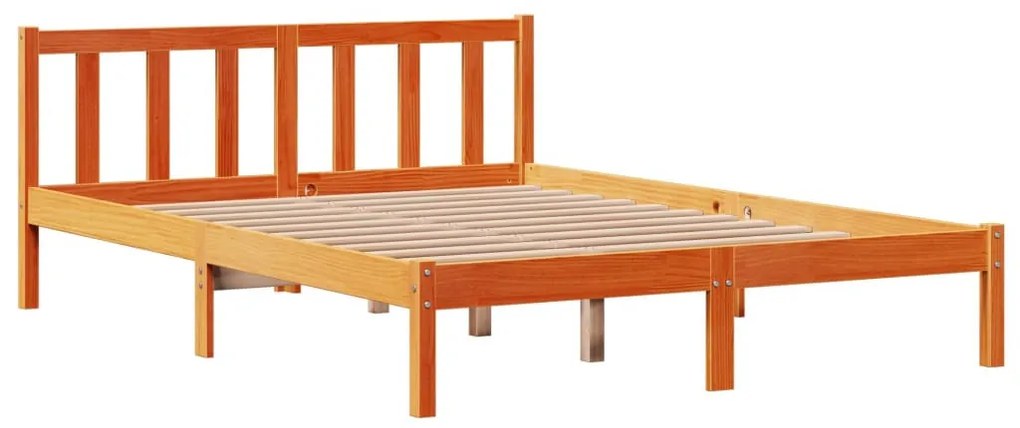viaszbarna tömör fenyőfa ágykeret fejtámlával 120 x 200 cm