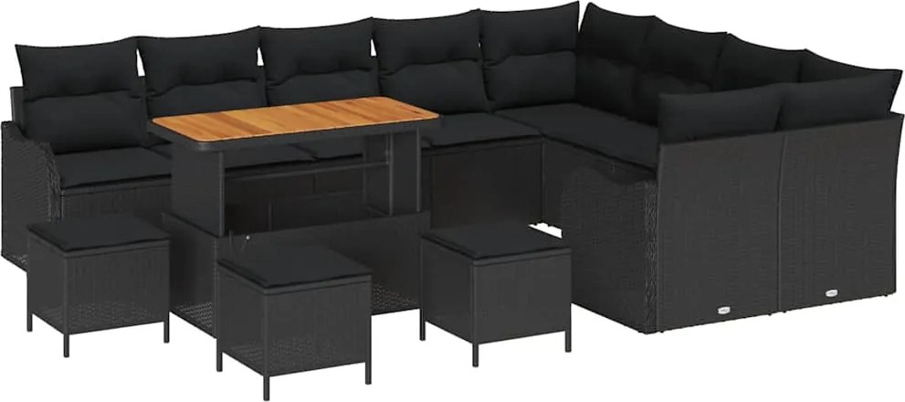 vidaXL Kerti Kanapé Szett párnával 13 pcs Fekete polirattan
