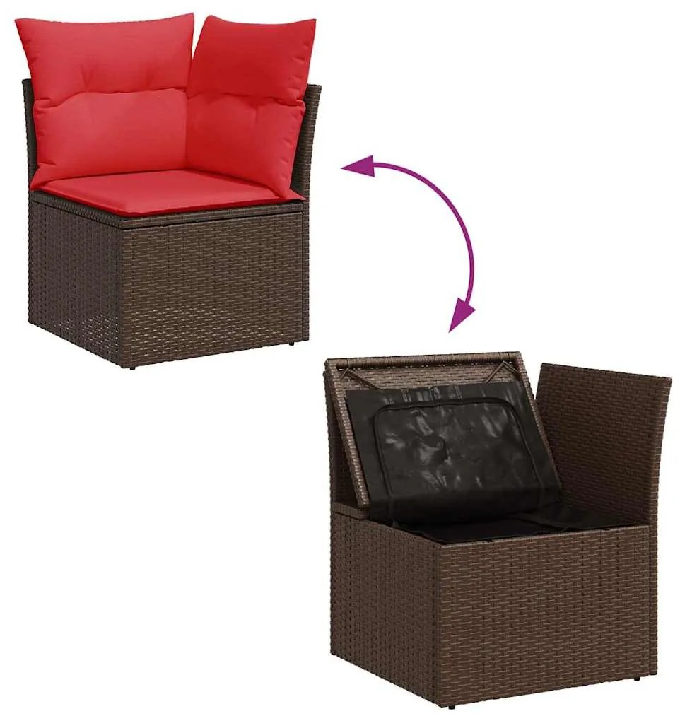 vidaXL 7 részes barna polyrattan akácfa kerti ülőgarnitúra párnákkal