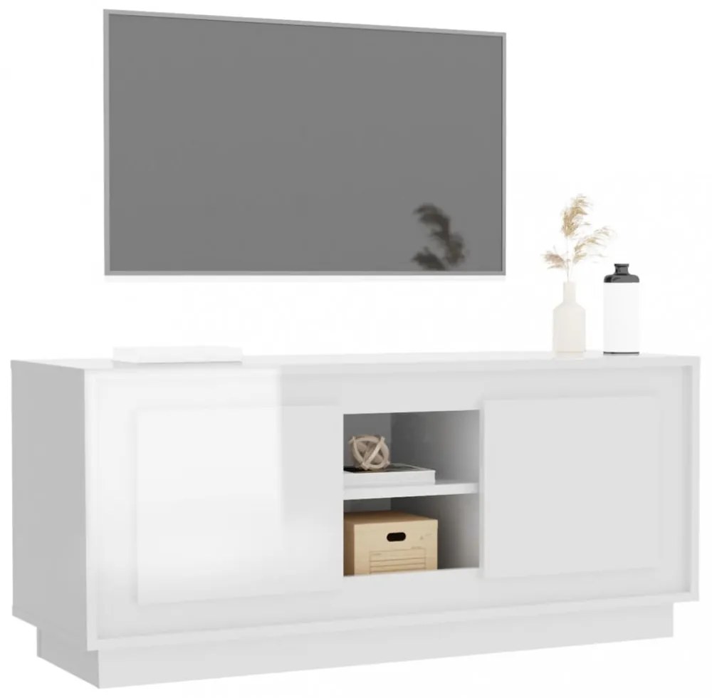 fehér magasfényű szerelt fa TV-szekrény 102x35x45 cm