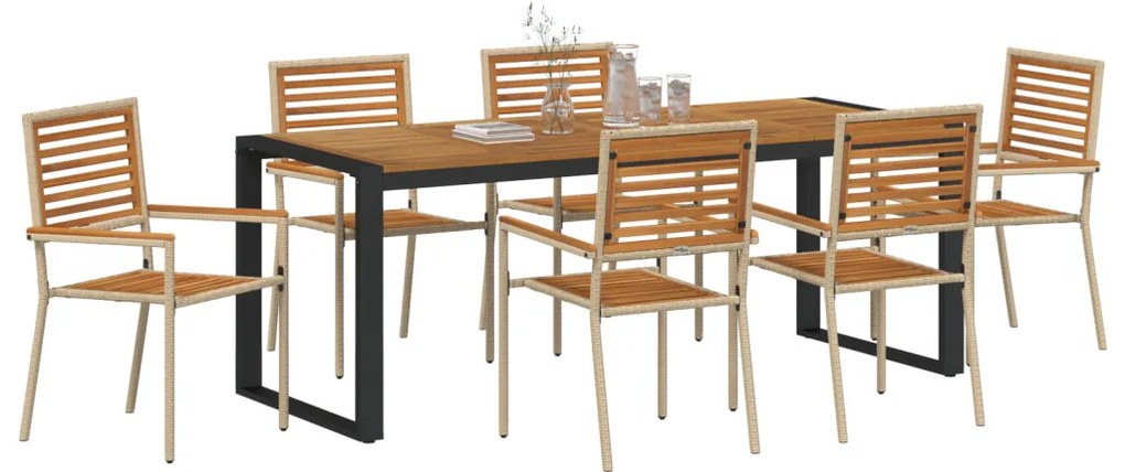 Kert étkező szett 7 pcs Beige és barna 200 x 80 x 75 cm