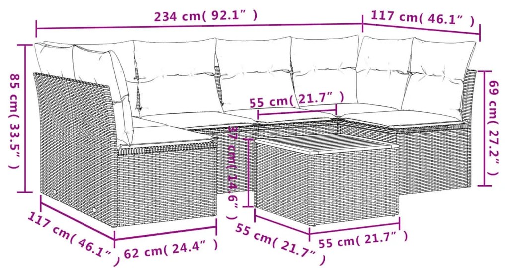 7 részes bézs polyrattan kerti ülőgarnitúra párnákkal