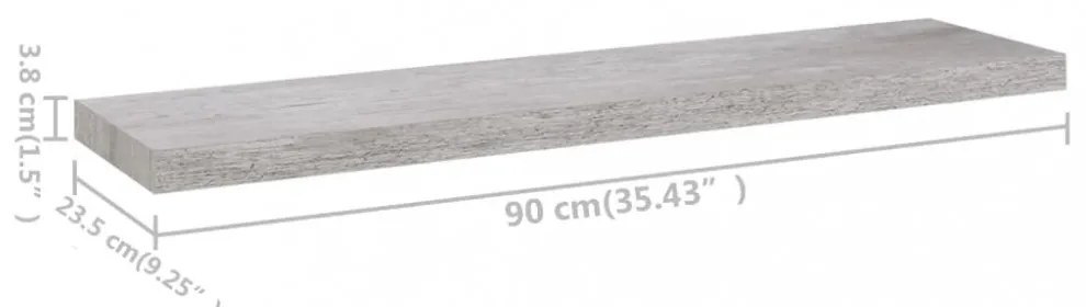 4 db betonszürke MDF lebegő fali polc 90 x 23,5 x 3,8 cm