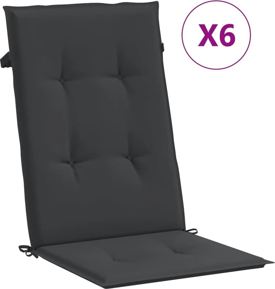 vidaXL 6 db fekete szövet kerti magas háttámlájú székpárna 120x50x3 cm