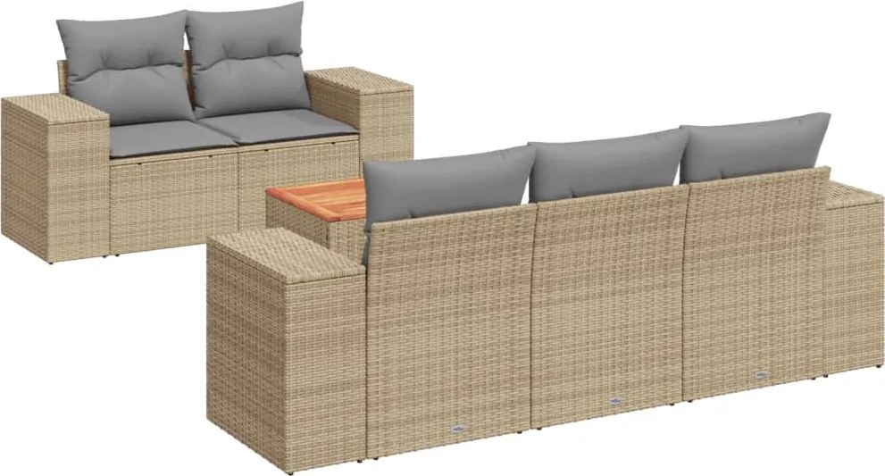 vidaXL 6 részes bézs polyrattan kerti ülőgarnitúra párnával