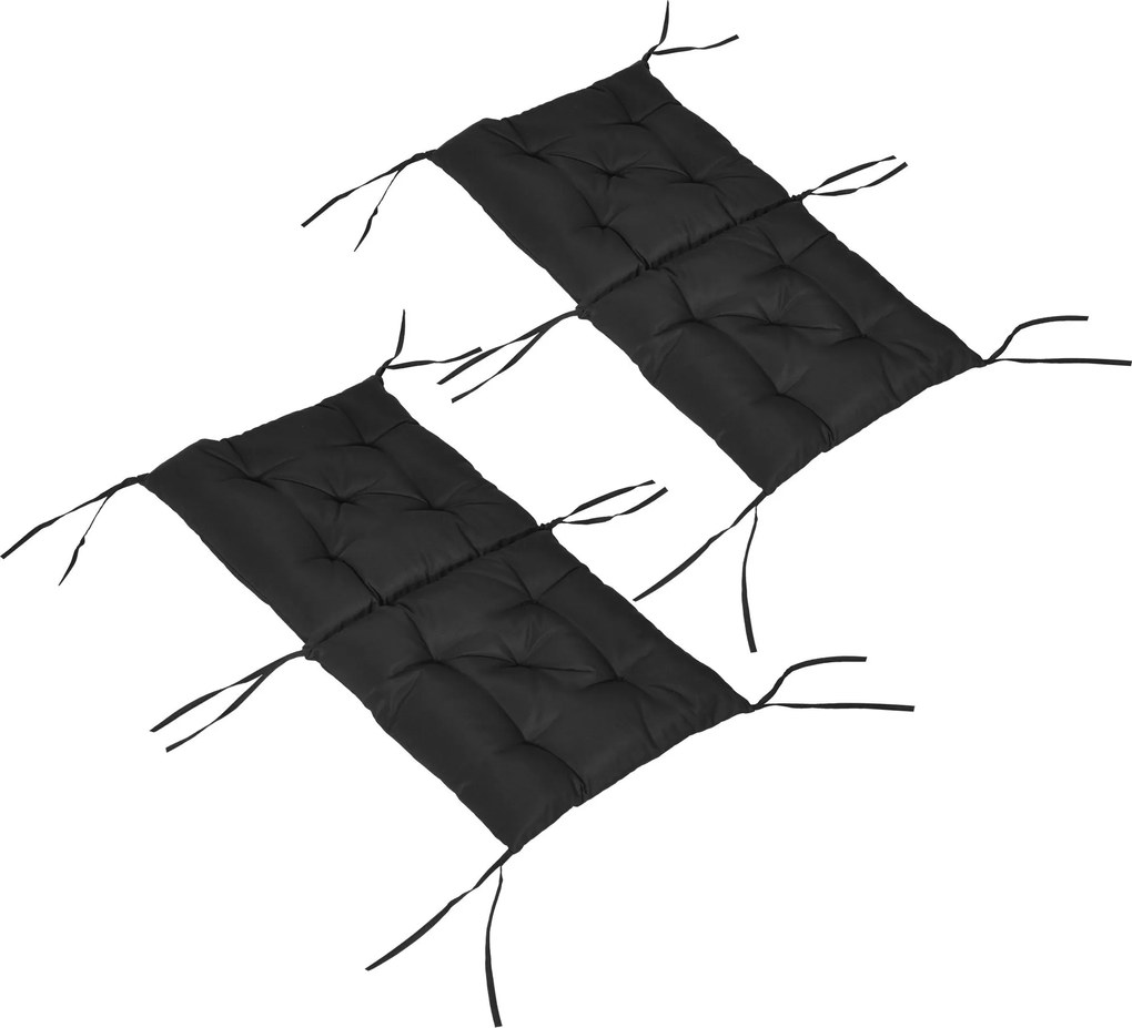 Outsunny 2 darabos székpárna szett kerti padra háttámlával, 6 rögzítő zsinórral, 50x98x8 cm, fekete | Aosom