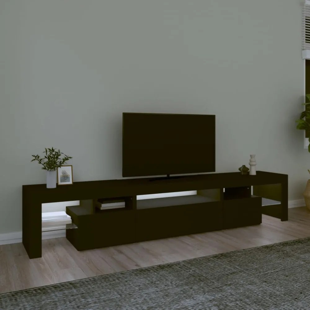 fekete TV-szekrény LED-világítással 215x36,5x40 cm