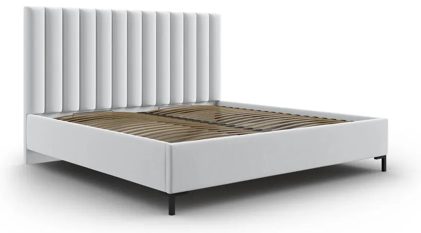 Világosszürke kárpitozott ágyneműtartós franciaágy ágyráccsal 200x200 cm Casey – Mazzini Beds