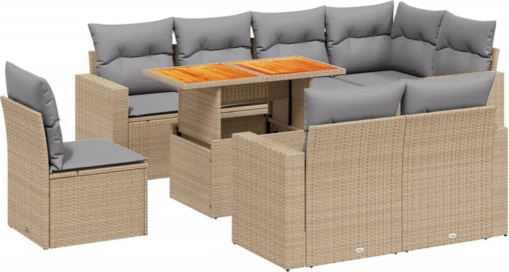 vidaXL 9 részes bézs polyrattan kerti ülőgarnitúra párnákkal
