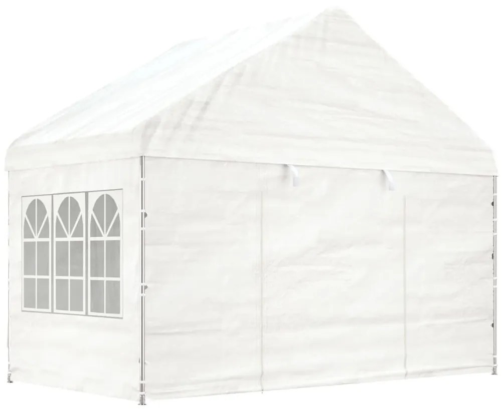 Fehér polietilén pavilon tetővel 4,08 x 2,23 x 3,22 m