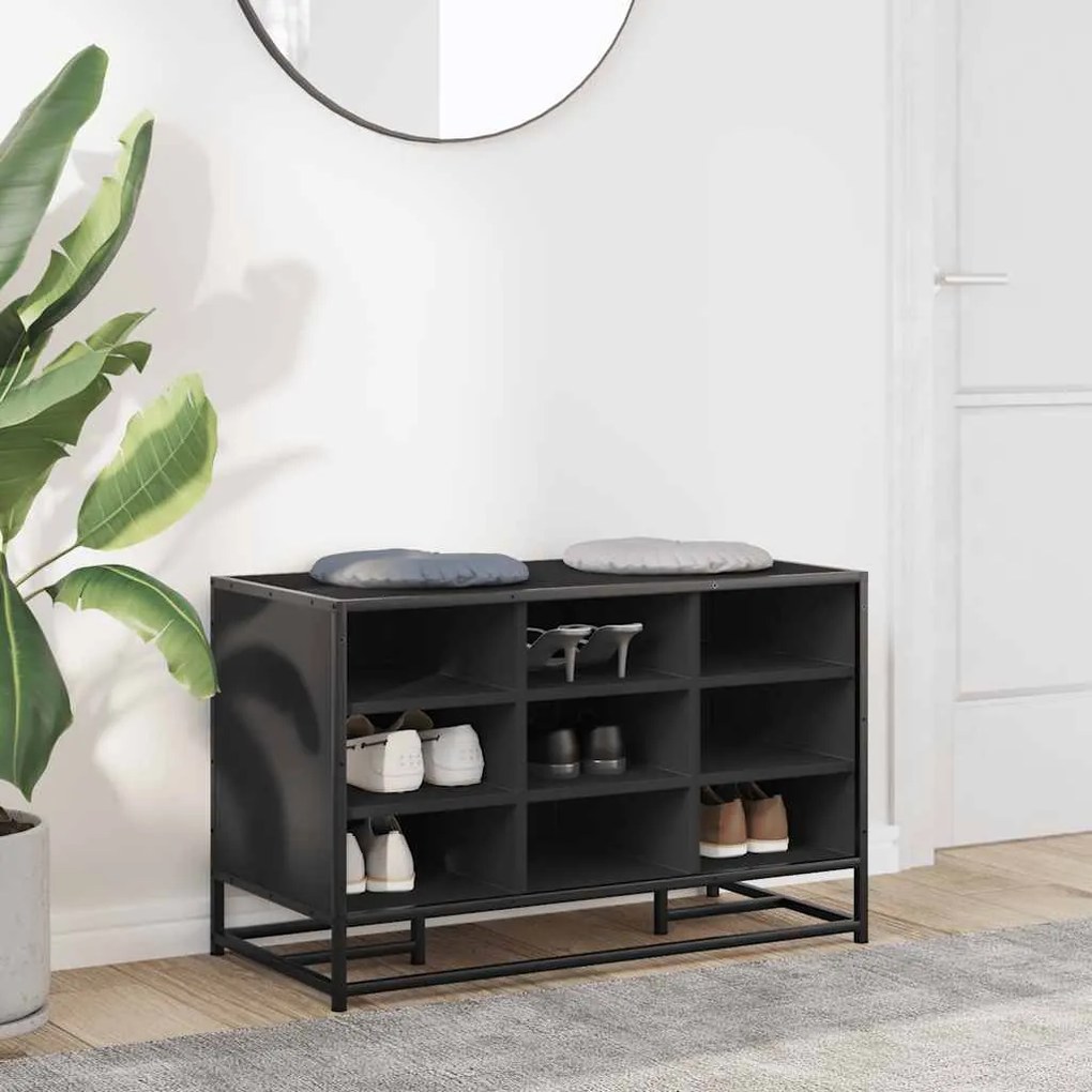 Cipőpad Fekete 84x40x53,5 cm Fából és fémből készült pad
