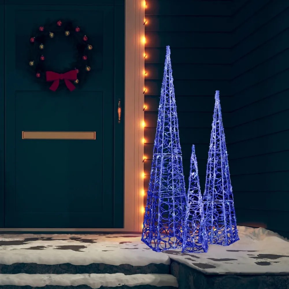 kék fényű LED-es akril díszfénykúpszett 60/90/120 cm