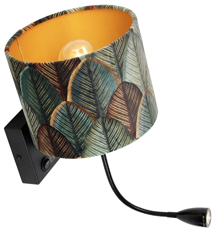 Fali lámpa fekete bársony lámpabúrával, levélmintával és arany belsővel - Brescia Combi