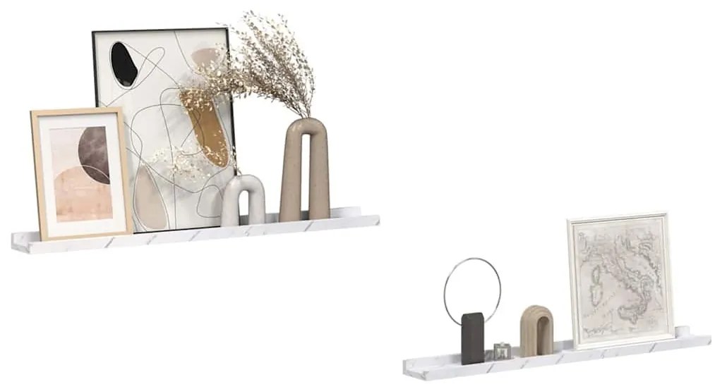vidaXL Falpolc polcokkal 2 pcs Fehér márvány 80 x 9 x 3 cm Faanyag