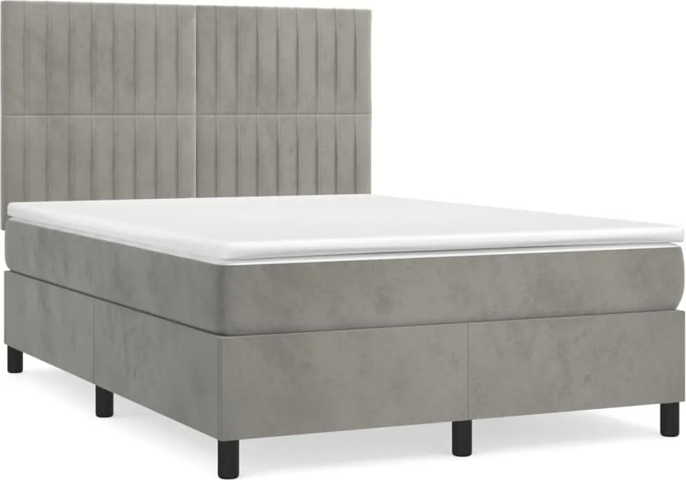vidaXL világosszürke bársony rugós ágy matraccal 140x190 cm