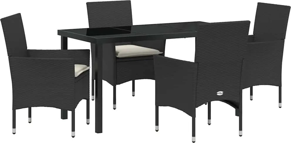 vidaXL Kert étkező szett párnával 5 pcs Fekete polirattan