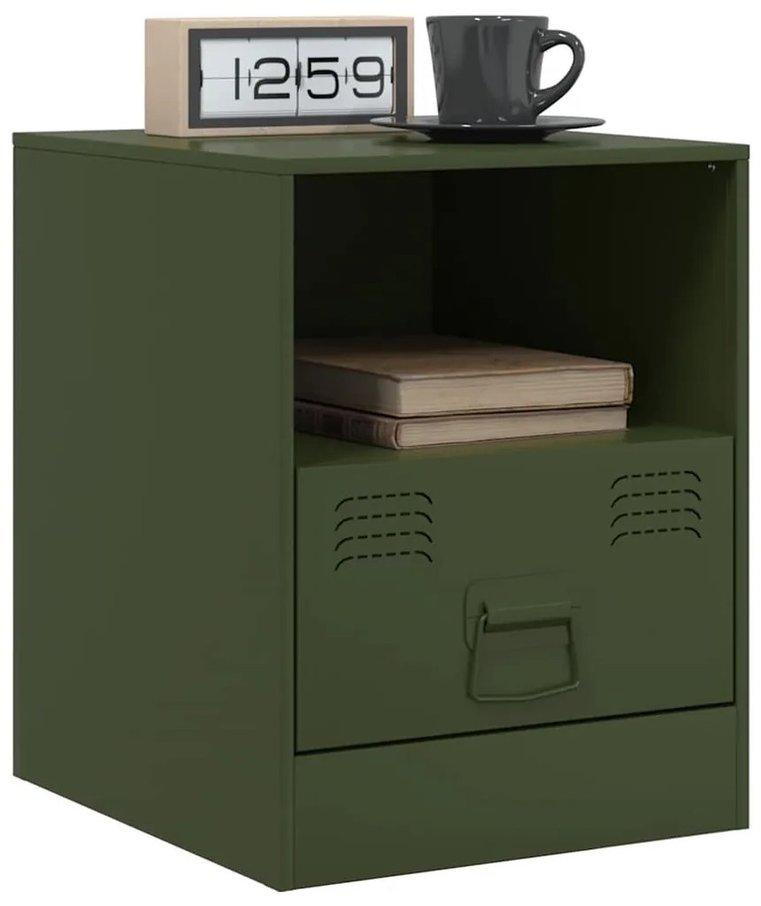 Olívazöld acél éjjeliszekrény 34,5 x 39 x 44 cm