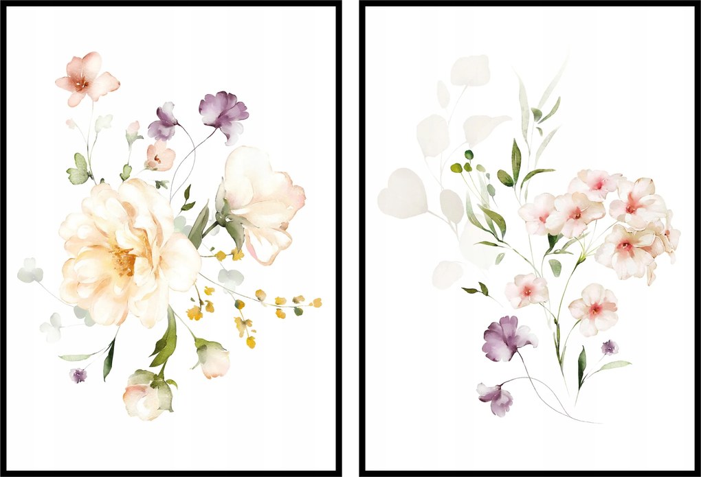 Virágok grafika levelek botanika növények poszter szett 2db 60x90cm