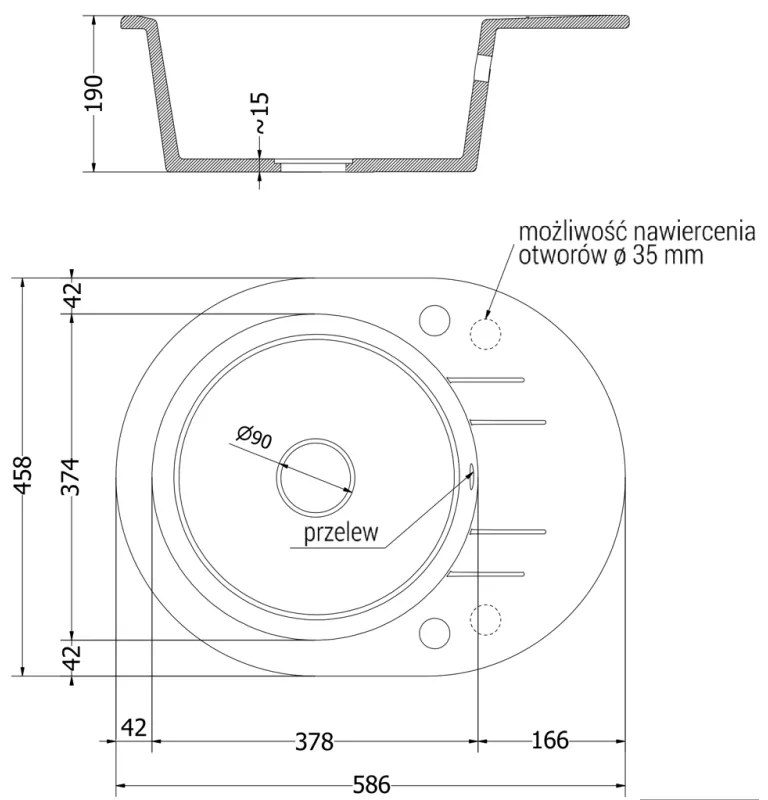 Mexen Kevin, 1 kamrás gránit mosogató 586x458x190 mm és Elia mosogató csaptelep, fekete-ezüst metál, 6517-73-670101-70-B