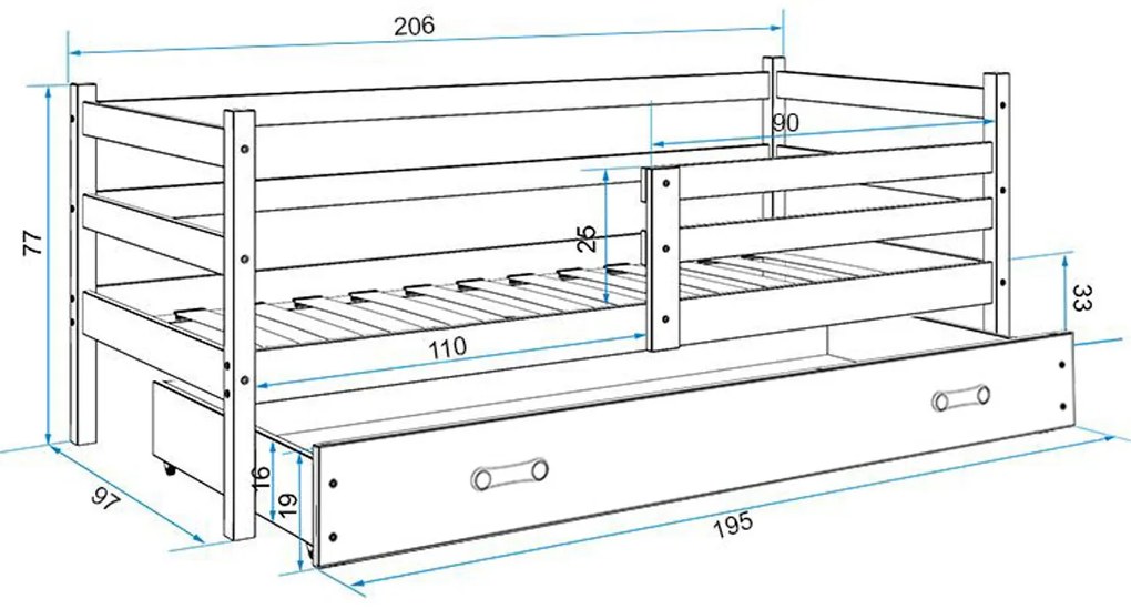 Gyerekágy ERYK 200x90 cm Fehér Fehér