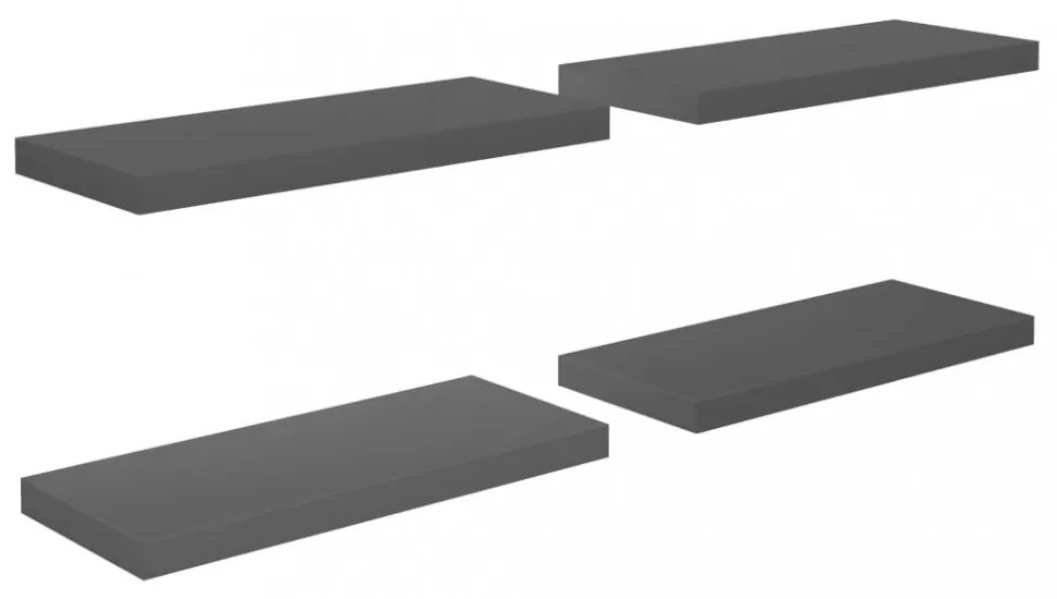 4 db magasfényű szürke MDF lebegő fali polc 60 x 23,5 x 3,8 cm