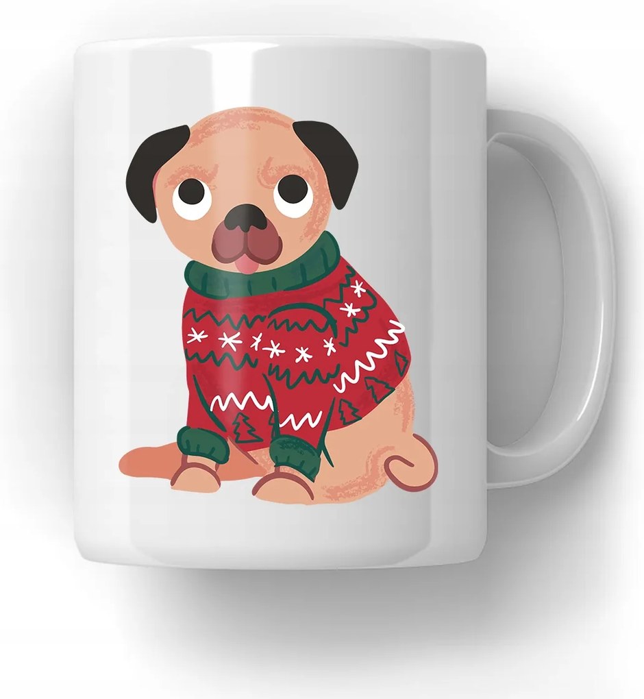 Kutyás bögre karácsonyi pulóverben Mikulás ajándék