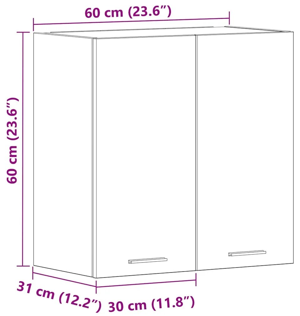 antik fa színű szerelt fa konyhai fali szekrény 60x31x60 cm