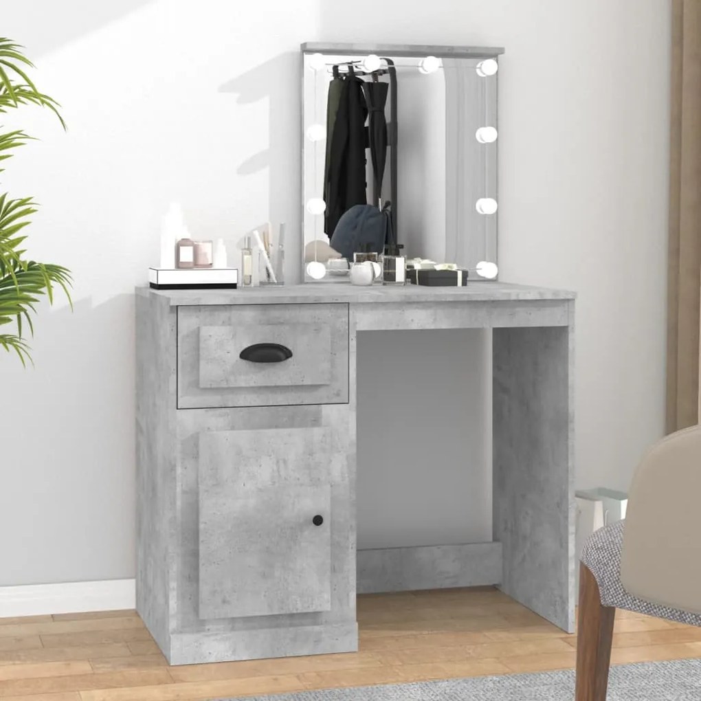 betonszürke szerelt fa pipereasztal LED-del 90 x 50 x 132,5 cm