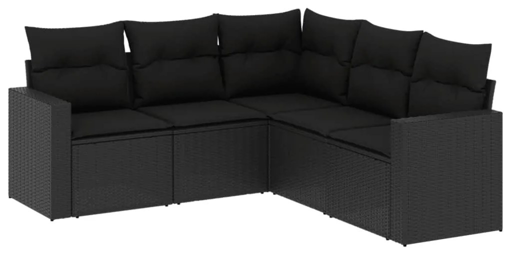 5 részes fekete polyrattan kerti kanapészett párnákkal