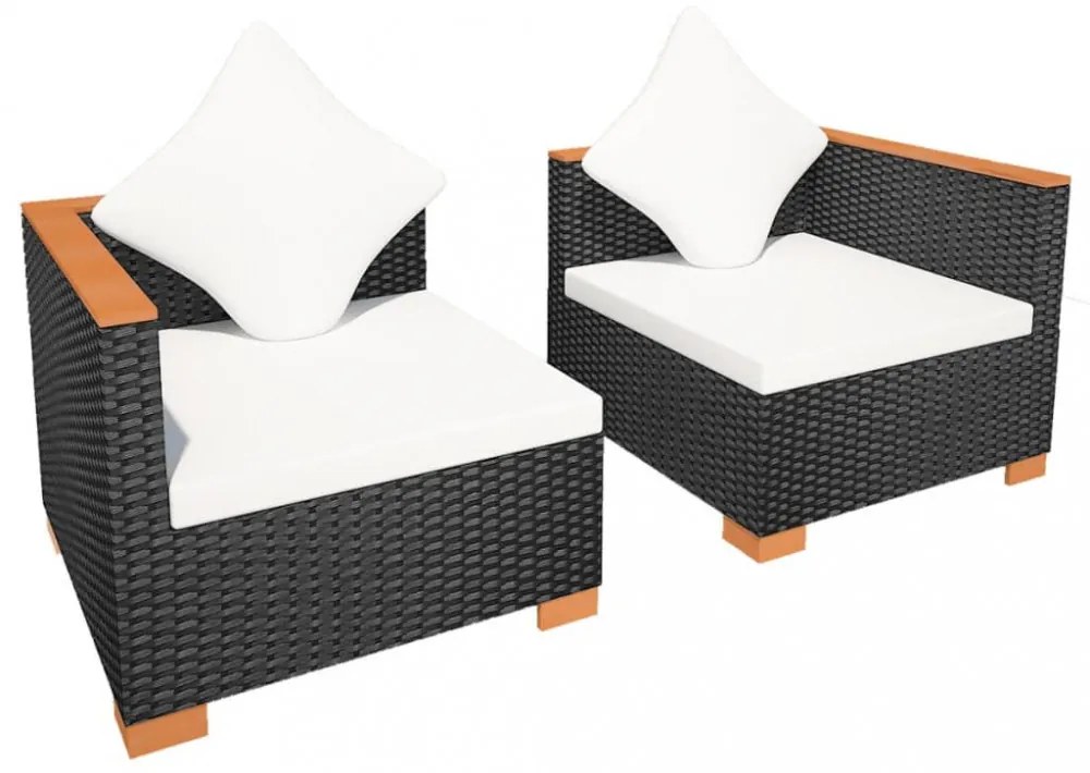 fekete polyrattan kerti kanapé