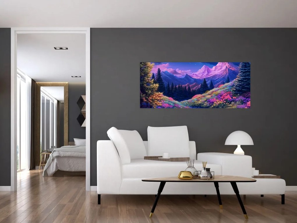Kép - Lila táj teljes holdfénynél (120x50 cm)