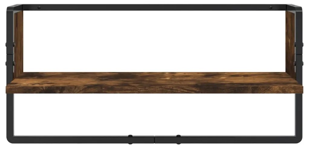 4 részes füstölt tölgy színű szerelt fa fali polc szett rúddal