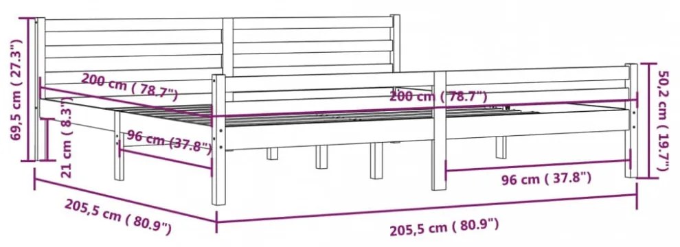 szürke tömör fa ágykeret 200x200 cm
