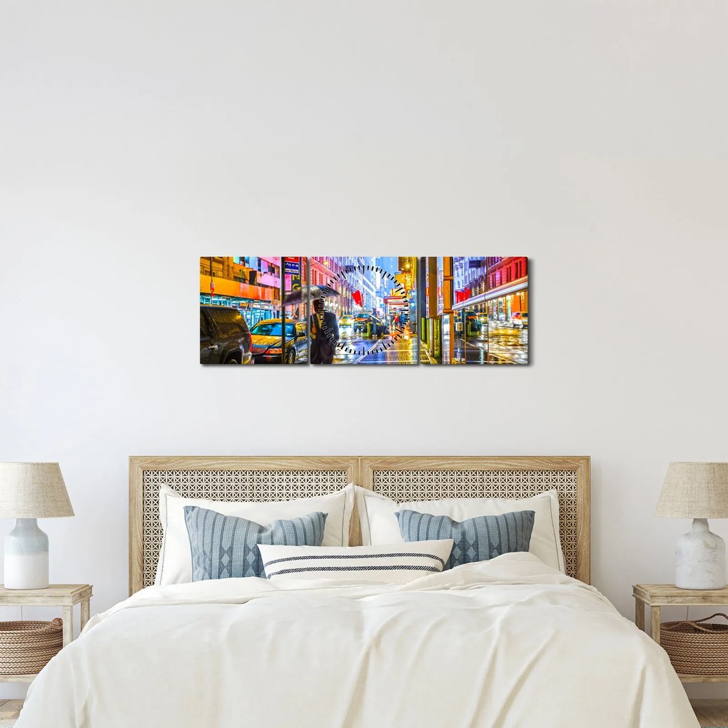 Kép - Város neonfényben (órával) (90x30 cm)